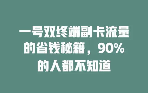 一号双终端副卡流量的省钱秘籍，90%的人都不知道
