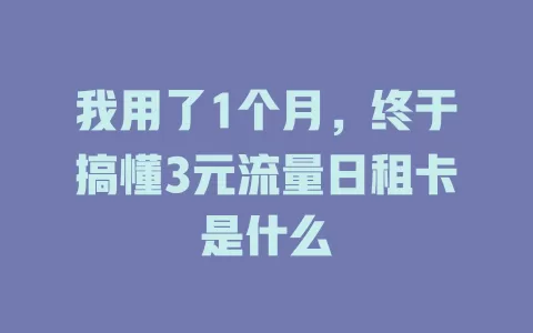我用了1个月，终于搞懂3元流量日租卡是什么