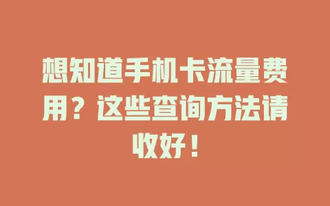 想知道手机卡流量费用？这些查询方法请收好！