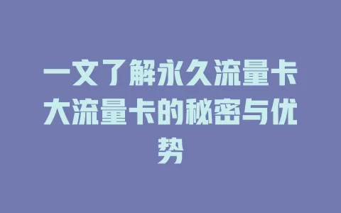一文了解永久流量卡大流量卡的秘密与优势