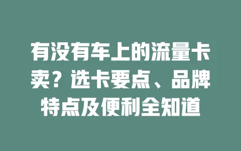有没有车上的流量卡卖？选卡要点、品牌特点及便利全知道