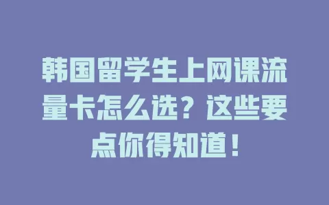 韩国留学生上网课流量卡怎么选？这些要点你得知道！