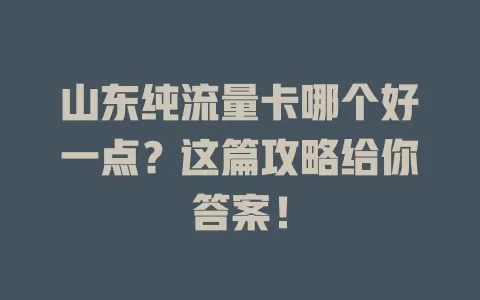 山东纯流量卡哪个好一点？这篇攻略给你答案！