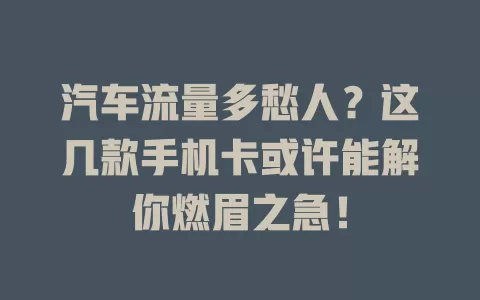 汽车流量多愁人？这几款手机卡或许能解你燃眉之急！