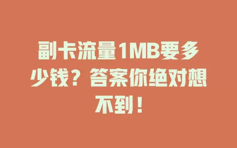 副卡流量1MB要多少钱？答案你绝对想不到！