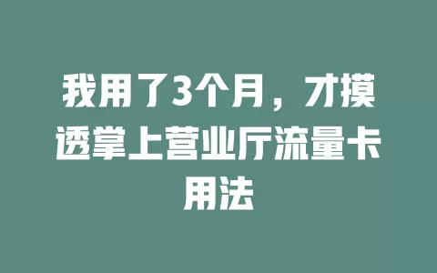 我用了3个月，才摸透掌上营业厅流量卡用法