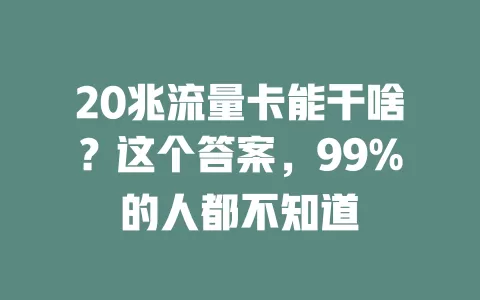 20兆流量卡能干啥？这个答案，99%的人都不知道