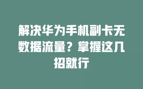 解决华为手机副卡无数据流量？掌握这几招就行