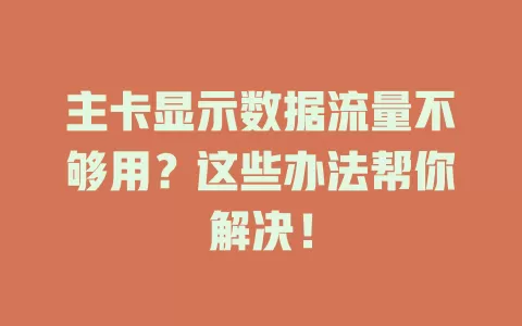 主卡显示数据流量不够用？这些办法帮你解决！