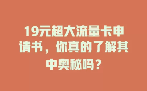 19元超大流量卡申请书，你真的了解其中奥秘吗？