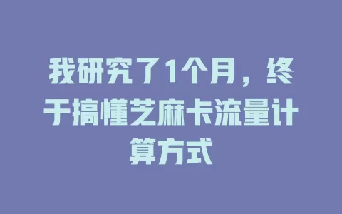 我研究了1个月，终于搞懂芝麻卡流量计算方式