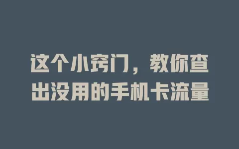 这个小窍门，教你查出没用的手机卡流量