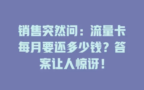 销售突然问：流量卡每月要还多少钱？答案让人惊讶！