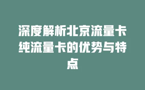 深度解析北京流量卡纯流量卡的优势与特点