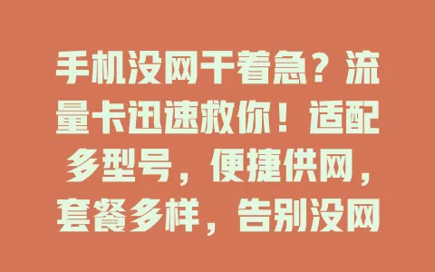 手机没网干着急？流量卡迅速救你！适配多型号，便捷供网，套餐多样，告别没网困境，随时畅享网络