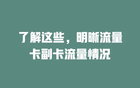 了解这些，明晰流量卡副卡流量情况