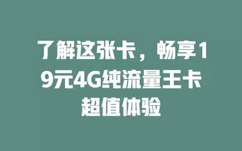 了解这张卡，畅享19元4G纯流量王卡超值体验