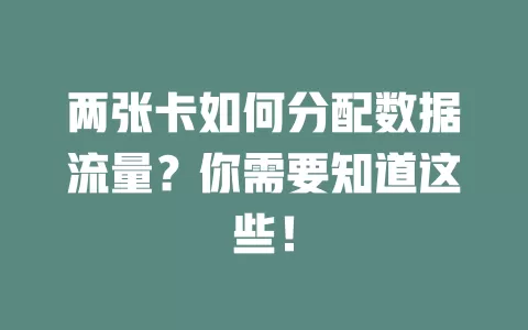 两张卡如何分配数据流量？你需要知道这些！