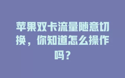 苹果双卡流量随意切换，你知道怎么操作吗？