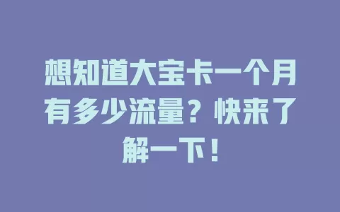 想知道大宝卡一个月有多少流量？快来了解一下！