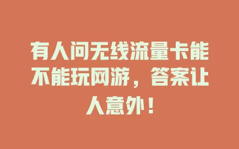 有人问无线流量卡能不能玩网游，答案让人意外！