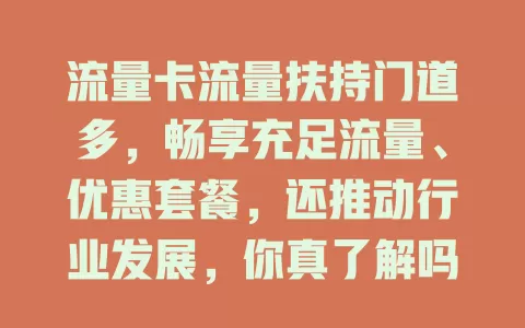 流量卡流量扶持门道多，畅享充足流量、优惠套餐，还推动行业发展，你真了解吗？