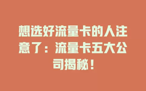 想选好流量卡的人注意了：流量卡五大公司揭秘！