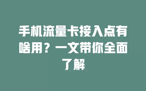 手机流量卡接入点有啥用？一文带你全面了解