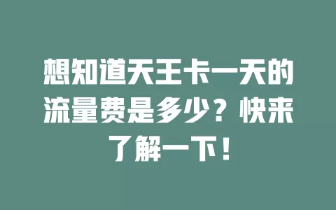 想知道天王卡一天的流量费是多少？快来了解一下！
