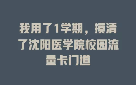 我用了1学期，摸清了沈阳医学院校园流量卡门道