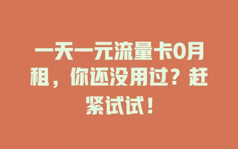一天一元流量卡0月租，你还没用过？赶紧试试！