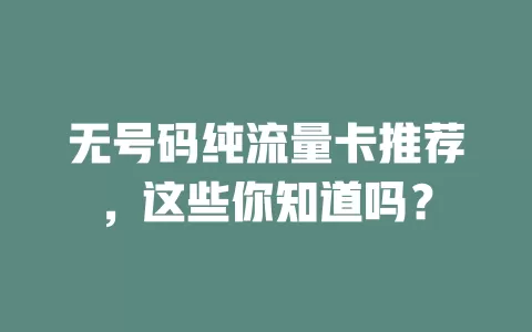 无号码纯流量卡推荐，这些你知道吗？