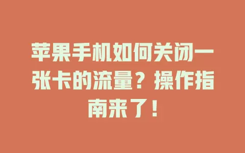 苹果手机如何关闭一张卡的流量？操作指南来了！