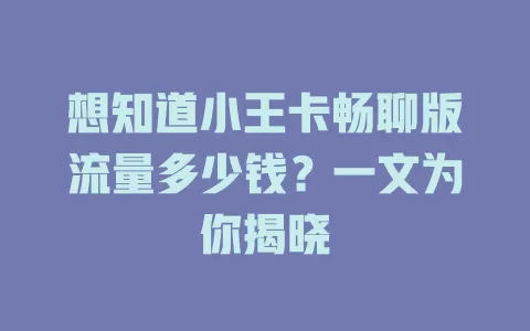 想知道小王卡畅聊版流量多少钱？一文为你揭晓
