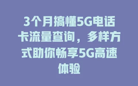 3个月搞懂5G电话卡流量查询，多样方式助你畅享5G高速体验
