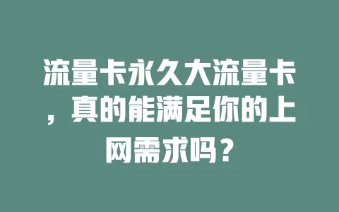 流量卡永久大流量卡，真的能满足你的上网需求吗？