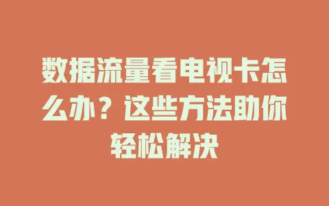 数据流量看电视卡怎么办？这些方法助你轻松解决