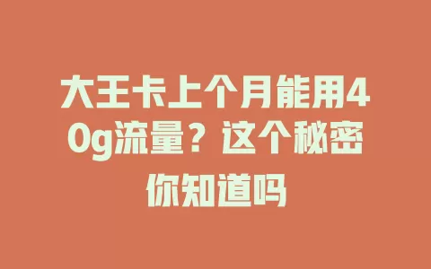 大王卡上个月能用40g流量？这个秘密你知道吗