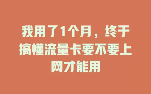 我用了1个月，终于搞懂流量卡要不要上网才能用