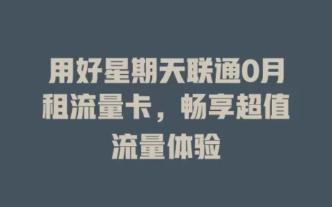 用好星期天联通0月租流量卡，畅享超值流量体验