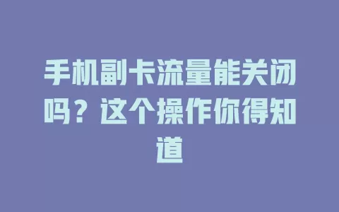 手机副卡流量能关闭吗？这个操作你得知道