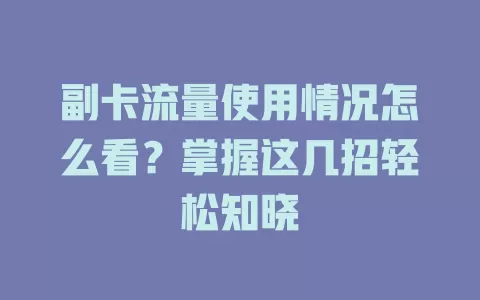 副卡流量使用情况怎么看？掌握这几招轻松知晓