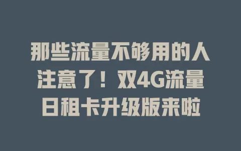 那些流量不够用的人注意了！双4G流量日租卡升级版来啦