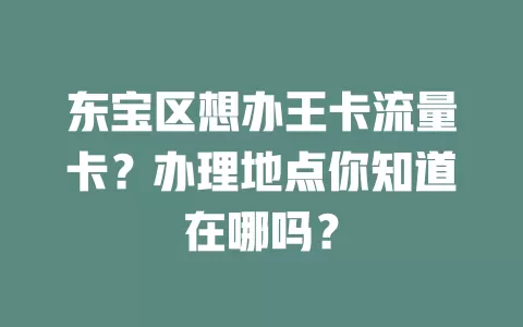 东宝区想办王卡流量卡？办理地点你知道在哪吗？