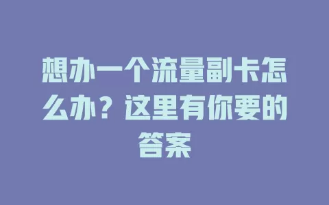 想办一个流量副卡怎么办？这里有你要的答案