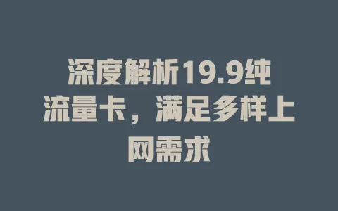 深度解析19.9纯流量卡，满足多样上网需求
