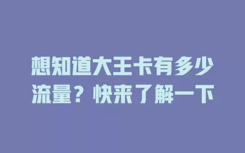想知道大王卡有多少流量？快来了解一下
