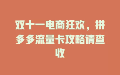 双十一电商狂欢，拼多多流量卡攻略请查收