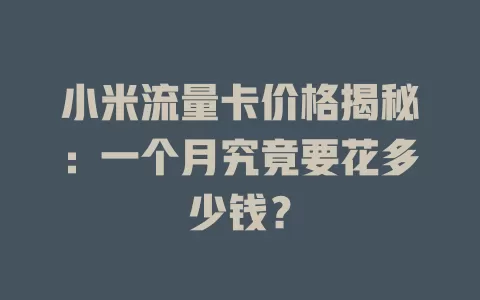小米流量卡价格揭秘：一个月究竟要花多少钱？