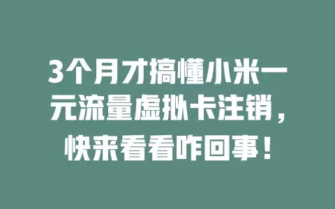 3个月才搞懂小米一元流量虚拟卡注销，快来看看咋回事！